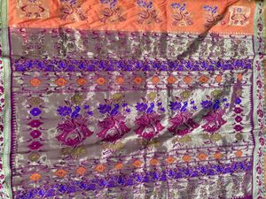 Embellished Orange Silk Saree