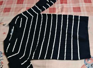 Navy &amp; White Striped Knit Sweater