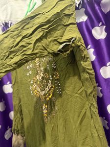 Embellished Olive Green Kurta