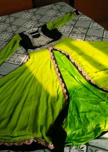 Stunning Lime Green &amp; Black Anarkali Gown