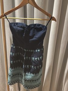 SUPERDRY Navy Blue Strapless Embroidered Dress XXS
