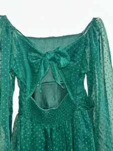 Chic Green Off-Shoulder back tie Dress