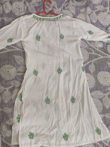 White Kurta with Green Paisley Print