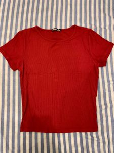 Red Ribbed Crew Neck T-Shirt