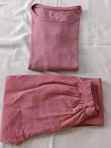 Pink Lettuce Hem Long Sleeve Top and pyjama set