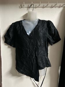 Black Textured V-Neck Top