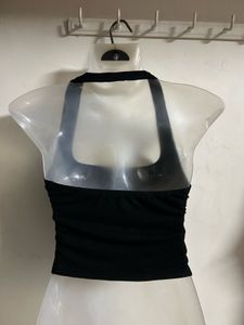 Chic Black Halter Neck Crop Top