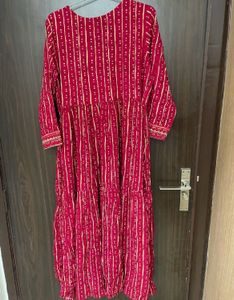 Pink Embroidered Striped Kurti