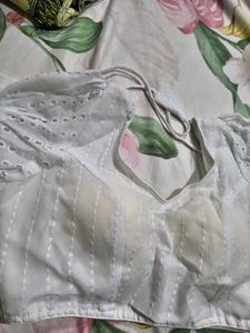 White Eyelet Blouse with Tie Back