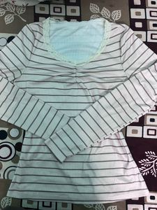 Striped Long Sleeve Top with Lace Detail