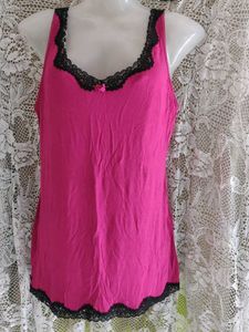 Pink Camisole with Black Lace Trim