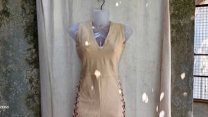 162510. Beige Lace-Up Jumpsuit