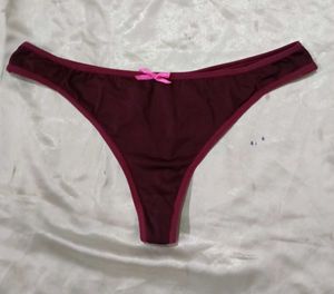 Burgundy Thong with Pink Bow