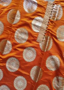 Orange Brocade Kurta with Pants