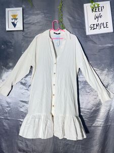 ZARA Chic White Button-Down Ruffle Dress