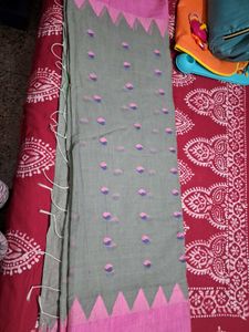 Grey Saree with Pink Border