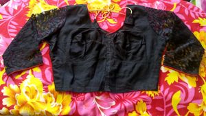 Black Netted  Blouse With Red Piping