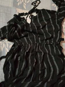Black Striped Flowy Midi Dress