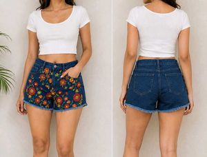 Embroidered Denim Shorts