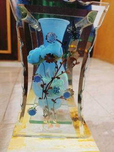 Decorative Blue Floral Glass Vase