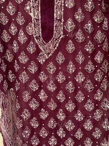 Burgundy Embroidered Chikankari Kurta