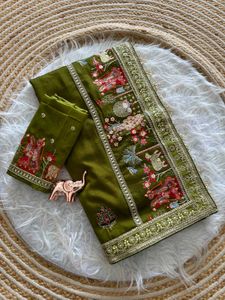 Elegant Green Embroidered Silk Saree