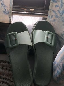 Green Buckle Slide Sandals