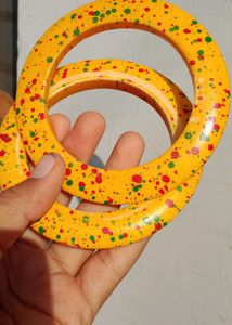 Vibrant Yellow Bangles with Splatter Design