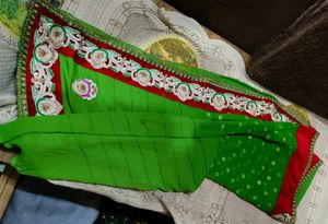 Green Embellished Saree With Heavy Border