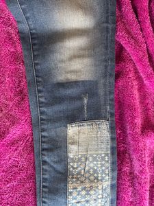 Distressed Patchwork Blue Denim Jeans