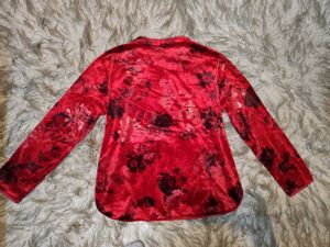 Red Chinese Floral Embroidered Velvet Qipao