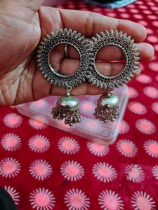 Oxidized Silver Jhumka Earrings