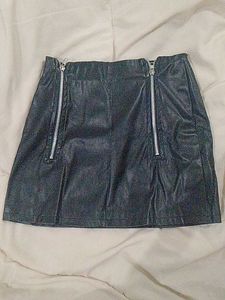 Black Faux Leather Mini Skirt with Zippers
