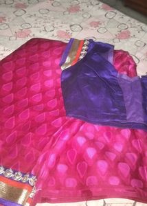 Beautiful Pink Saree with Blue Blouse