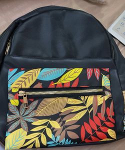 Stylish Black Backpack with Leaf Print