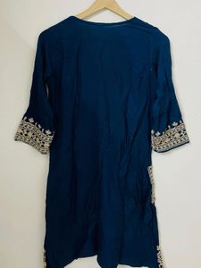 Embroidered Royal Blue Kurti Set with potli