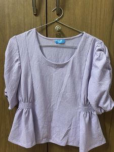 Lavender Puff Sleeve Peplum Top