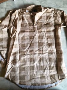 Men's Beige Checkered Kurta