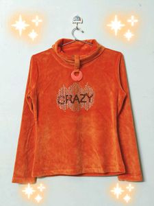 🆕 Orange Velour "Crazy" Rhinestone Top
