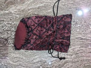 Beaded Maroon Velvet Potli