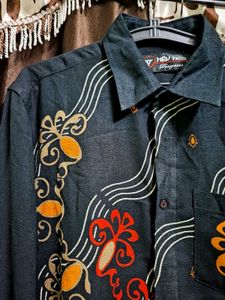 Unisex Designer Print Black Casual Shirt
