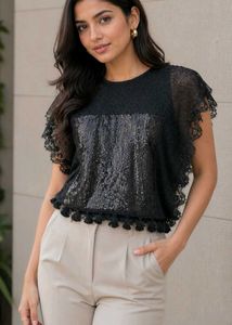 Sparkling Black Lace Tunic Top