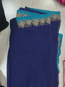 Elegant Navy Blue Embroidered Saree