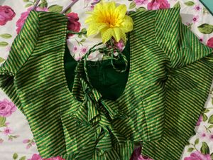 Green &amp; Gold Striped Saree Blouse