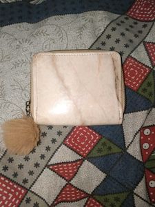 Marble Print Wallet with Fur Pom