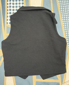 Sleek Black Collared Vest Top