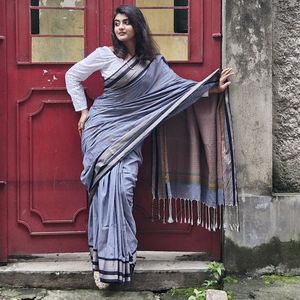 Elegant Khadi Cotton Grey Saree