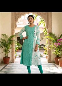 Elegant Teal & White Kurta with Leggings