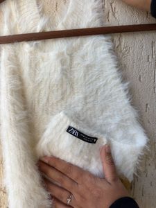 Fuzzy Cream Halter Neck Top