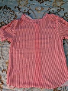 Red Striped Button-Up Shirt